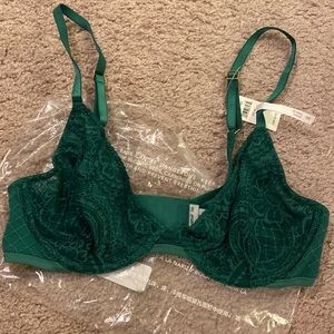 Aerie Unlined Plunge Green Lace Bra